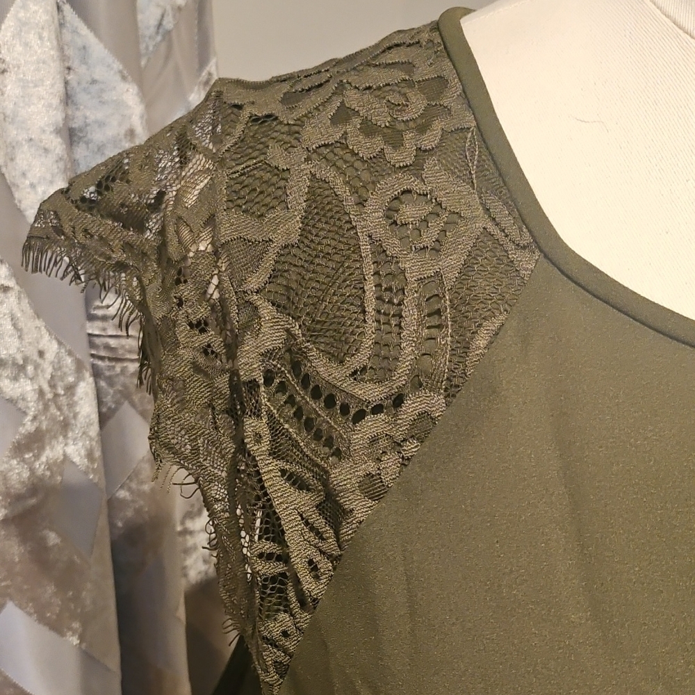 J. Crew Olive Green Lace Accent Blouse - Picture 2 of 5